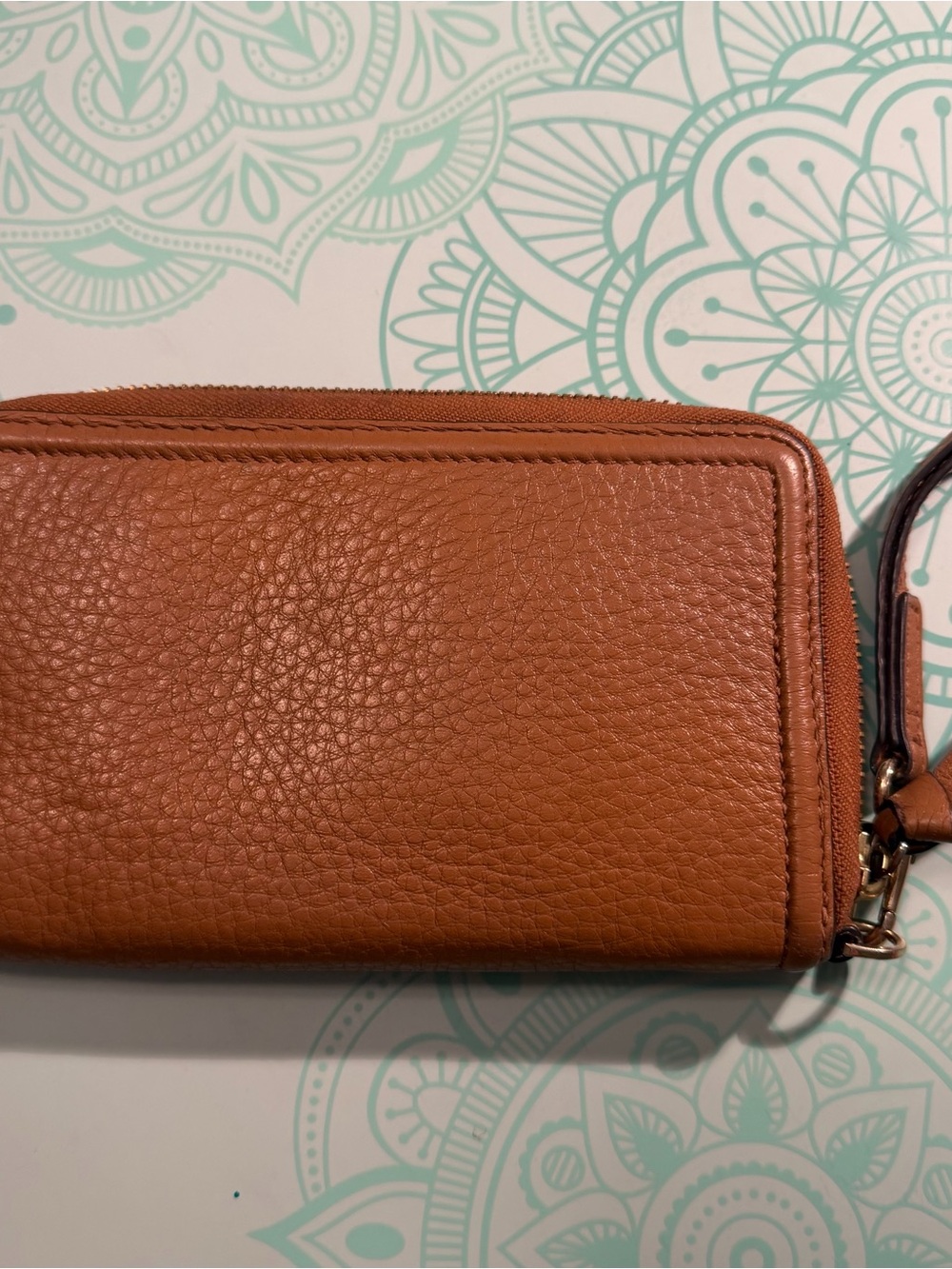 Tory Burch Pebbled Leather Zip Wristlet/Wallet - Chestnut - Picture 2 of 5